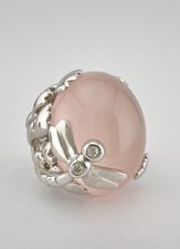 Christian Dior Rose Pink Quartz & Diamond 18k White Gold Dragonfly Cocktail Ring