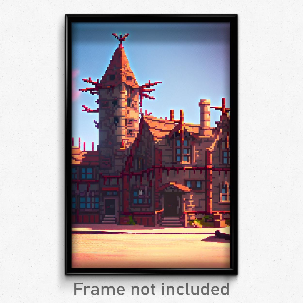 Pixel Art Poster - Thorny Barracks (8 Bit Psychedelic Trippy Video Game Print)