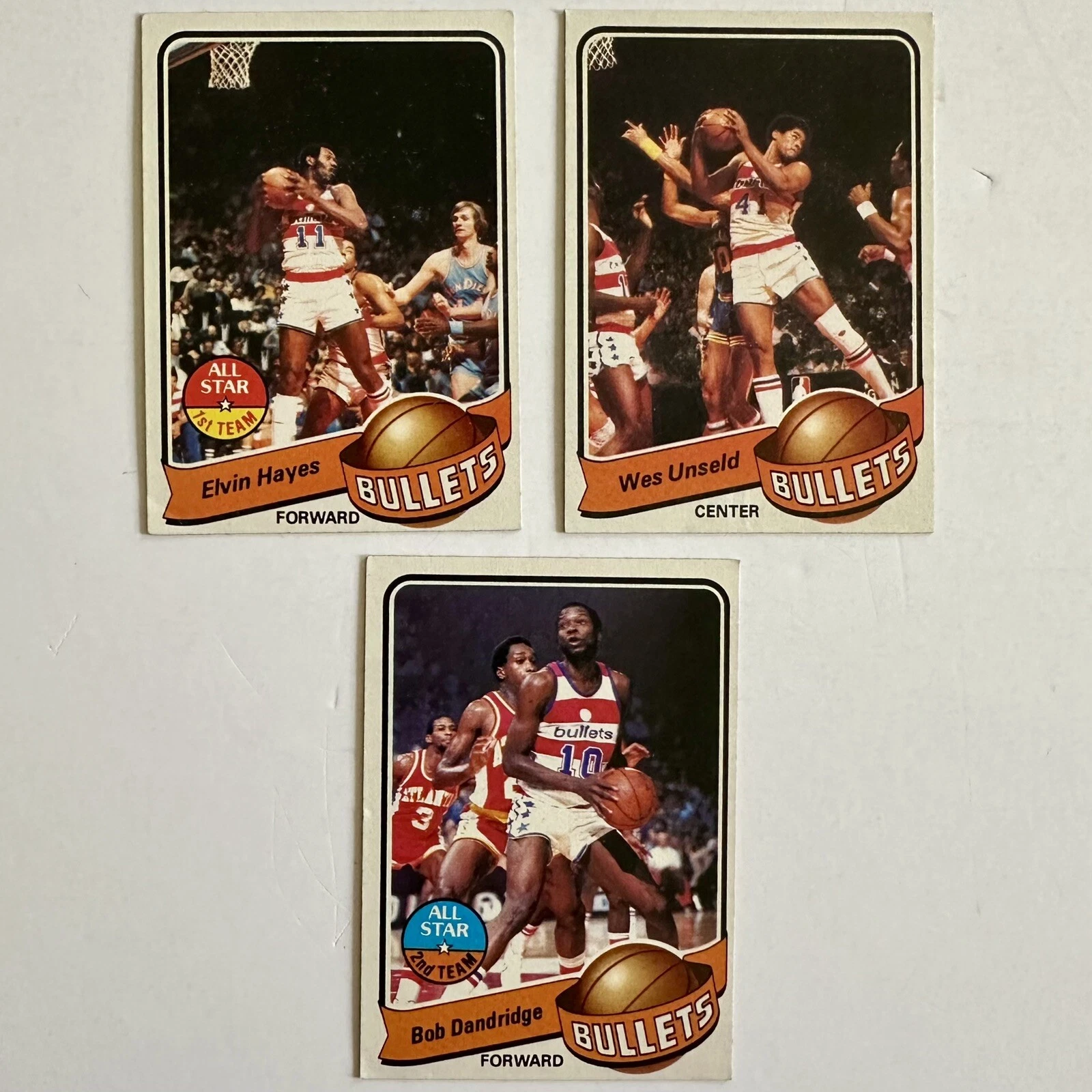 Lot of 3 1979 Topps /Washington Bullets/Wes Unseld/Elvin Hayes/Dandridge/Ex+-NM+