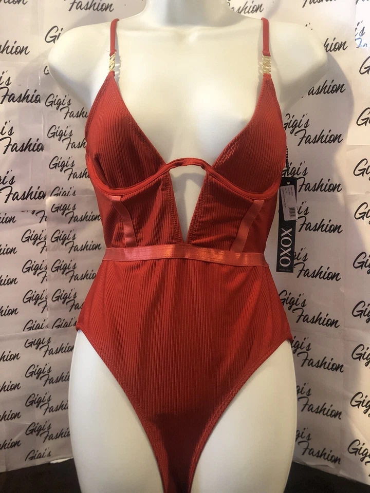 WOMEN'S PLUNGING HIGH GORE ONE PIECE SWIMSUIT by XOXO - Image 3 of 4