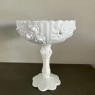 Vintage Fenton Milk Glass Cabbage Rose Pedestal Compote Candy Dish EUC