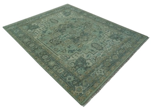 HandKnotted 8x10 Green and Silver traditional design wool area rug-DD/CP2622 - Picture 3 of 11