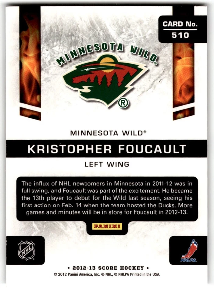 Kristopher Foucault 2012-13 Score Gold Rush Rookie #510 Minnesota Wild - Image 2 of 2