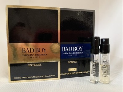 2pc CAROLINA HERRERA BAD BOY COBALT ELIXIR & EXTREME Perfume Samples .05oz/1.5ml