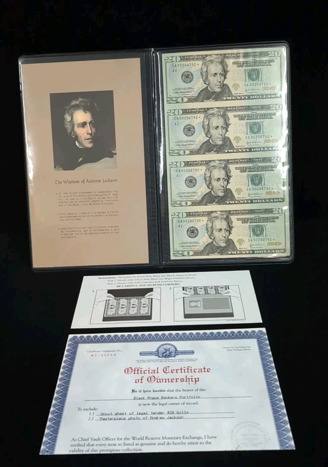 *World Reserve Monetary Exchange U.S. Government Uncut Sheet Of $20* STAR Notes - Image 3 of 4