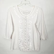 French Dressing Women's Button Front Lace Top 3/4 Sleeves Size Small