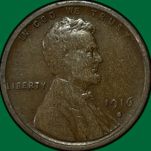 1916-S Lincoln Wheat Cent Fine F Coin #34913