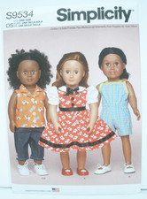 Simplicity S9534 Doll 18" Clothes Dress, Romper, Pants, Shirt Pattern UNCUT