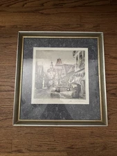 Very Old Signed Paul Geissler Etching Rothenburg On The Tauber Matted & Framed
