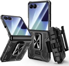 VEGO for Galaxy Z Flip 7 Case, 360° Rotatable Ring Kickstand & Belt Clip Holster