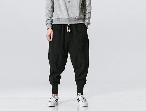 Cotton Linen Harem Pants Men Streetwear Joggers New Baggy - Picture 10 of 27