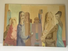 MID CENTURY PAINTING WOMAN WOMEN FEMALE MODEL SIGNED vintage  LARGE 38" cubism