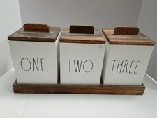 Rae Dunn ONE TWO THREE Wood Organizer Set of 3 Lidded Boxes, Bathroom, Desk