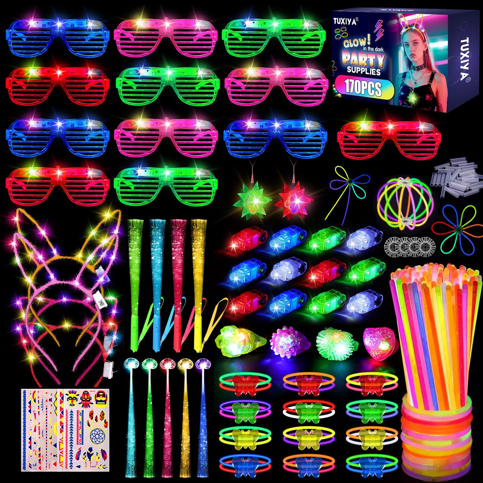 170PCS Glow in the Dark Party Supplies for Kids Adults,Light Up Party Favors ...