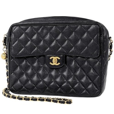 Chanel Coco Mark Chain Matelasse Pebbled Calfskin Black Shoulder Bag #BS148