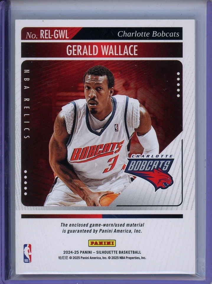 Parche dorado de reliquias de la NBA Gerald Wallace 2024-25 Panini Silhouette/10 Bobcats Foto 2 de 2