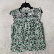 Talbots Womans Blouse Top Multicolor Geometric XS Cotton Sleeveless V Neck