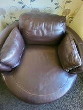 2X Brown Leather Tub Barrel Swivel Chair , Soft Italian Leather ( No Tear/crack)