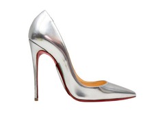 Silver Christian Louboutin Metallic Pointed-Toe Pumps Size 35.5