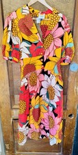 FARM Rio Sunflower Midi Dress Multicolor Size S Puff Sleeve Open Back W/ Lining