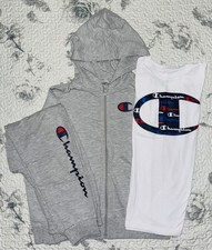Boys 3pc Champion White T-Shirt, Gray Zip Hoodie  Joggers Set Sz/ M 10-12 