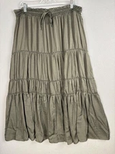 Simply Vera Vera Wang Skirt Womens Large Green Tiered Maxi Boho Elastic Waist