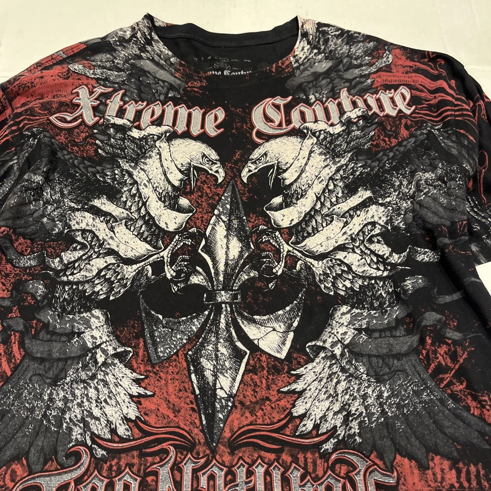 Camiseta Xtreme Couture Affliction Vintage Y2K 2000’s Para Hombre XL Roja Negra Cruz Foto 3 de 4