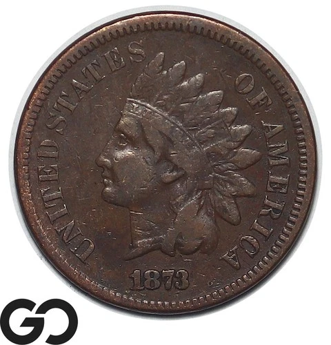 1873 Indian Head Cent Penny, Open-3, XF+, Better Date
