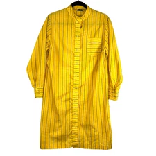 Hyanni Sport Shirt Shift Dress Womens 17-18 Yellow Long Sleeve Vertical Stripe