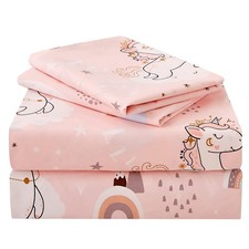 Pink Unicorn Kids Sheet Set Twin Size, 3 Piece Girls Rainbow Printed Microfib...