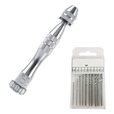 Aluminum Hand Drill Tool with 10 Drill Bits for Wood Plastic and Model Craft