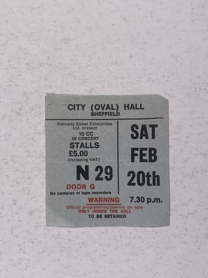 10CC Concert Ticket City Oval Hall Sheffield Saturday February 20th c. 1982