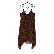 Romantic Grunge XXL Black Red Rose Floral Slip Dress Criss Cross Back Whimsigoth
