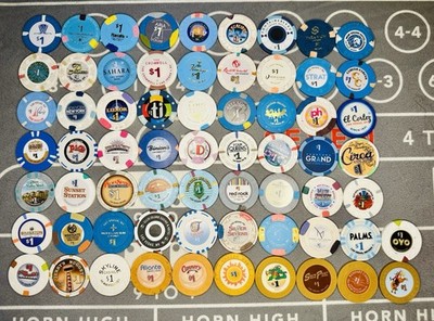   $1 All Las Vegas Casino Chips Lot Of 65 All Current live Table Games  
