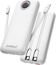 10000mAh Fast Charging Portable Power Bank with Built-in Cables - Pearl White