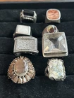 Vintage Lot of 12 Heavy Sterling Silver 925 Rings Sizes 8-10 Moss Agate CZ Inlay