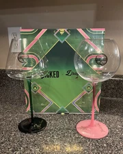 Wicked Movie Wine Glasses Stem Dragon Glassware NIB Glinda Elphaba HTF