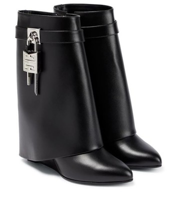 Givenchy Shark Lock 90mm Ankle Boots Black Leather Gold Tone EU 37.5 Women