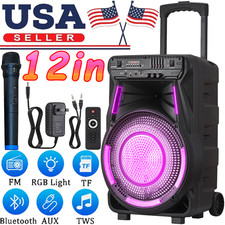 12'' Rechargeable Bluetooth Party Speaker High Power TWS LED Woofer with Trolley