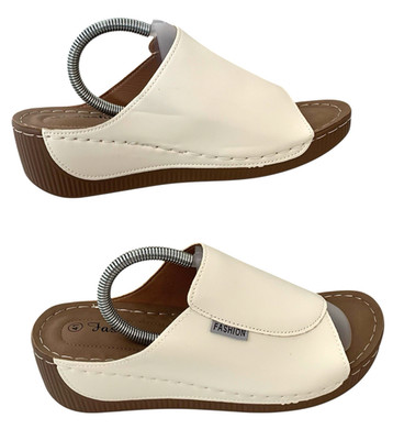 Fashion Open-Toe Clogs Womens Size 10 Cream Leather Slide-In New w/o Tags