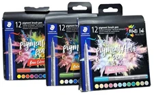 Staedtler Pigment Arts Brush Pen Set 12-Pack Multi Ink Basic/Nature/Pastel Color