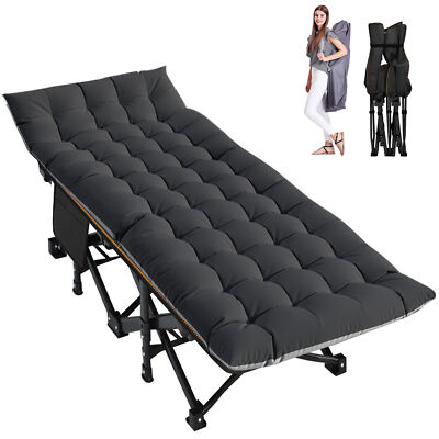 Folding Camping Cot,Sleeping Bed,Tent Cot,Sturdy Holds Up to 900 Lbs,Black Pad