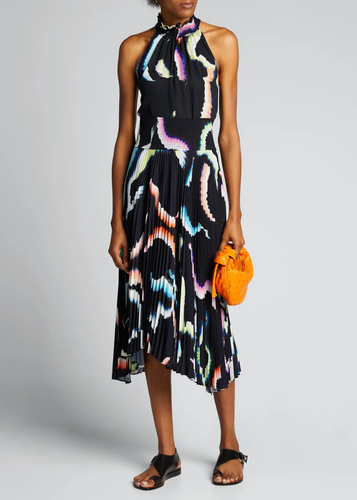 $295 A.L.C Silk Sleeveless Minelli High Neck Top in Navy Abstract Sz 8 - Picture 3 of 6