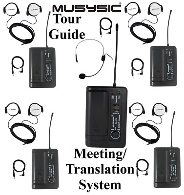 MUSYSIC MU-UR5 MU-UT5 UHF Tour Guide System 1 Transmitter 4 Receivers 16 Ch