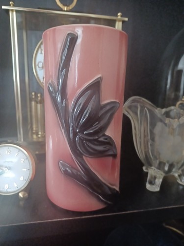 50er Jahre Royal Copley Keramik Vase, Dusty Pink Silhouette California Glas - Bild 6 von 6