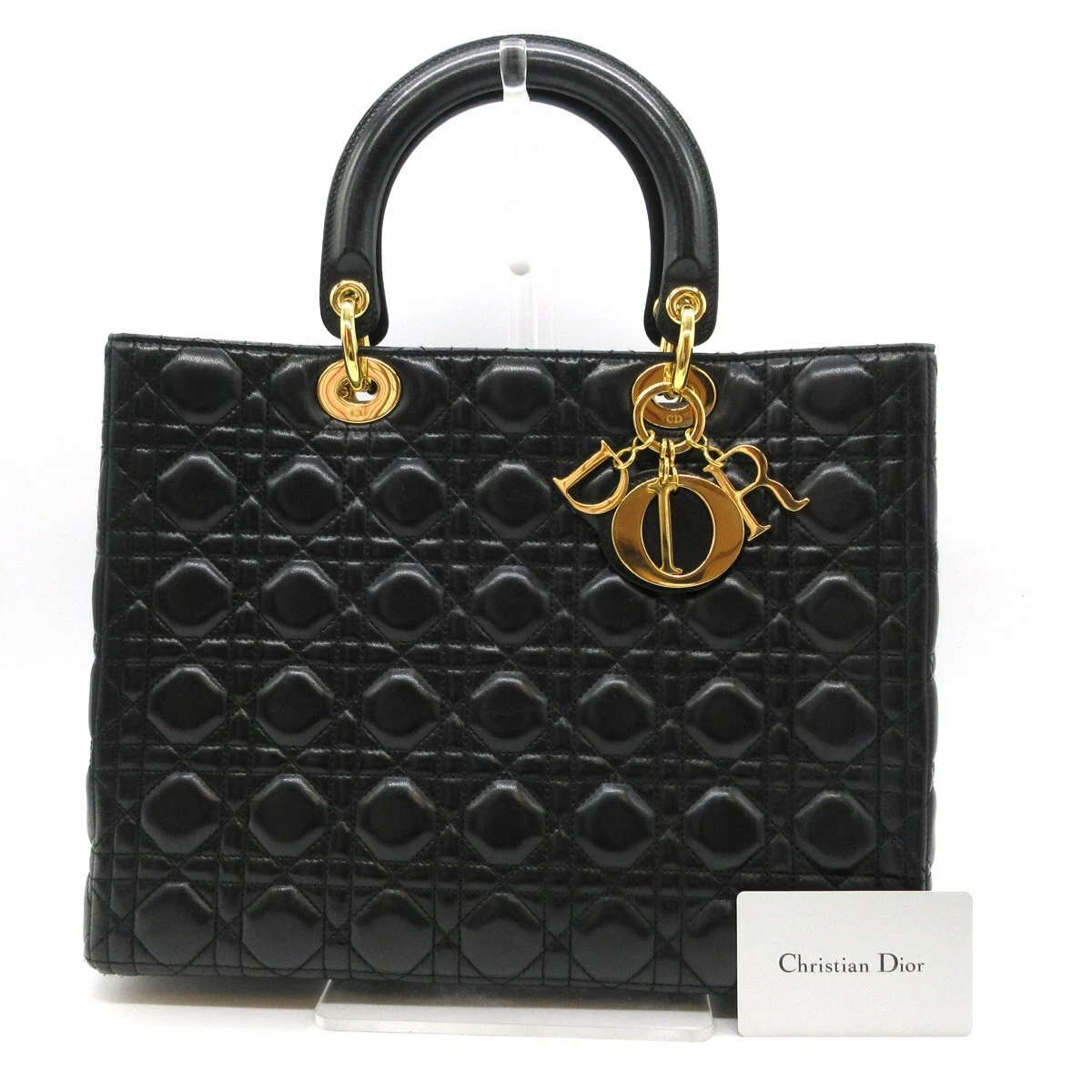 Sac fourre tout à main CHRISTIAN DIOR Lady Cannage cuir noir or Italie M711