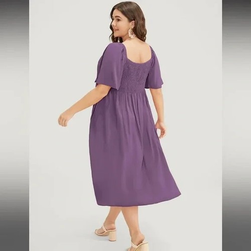 NWT Solid V Neck Ruched Knotted Pocket Ruffle Hem Dress - Picture 4 of 4