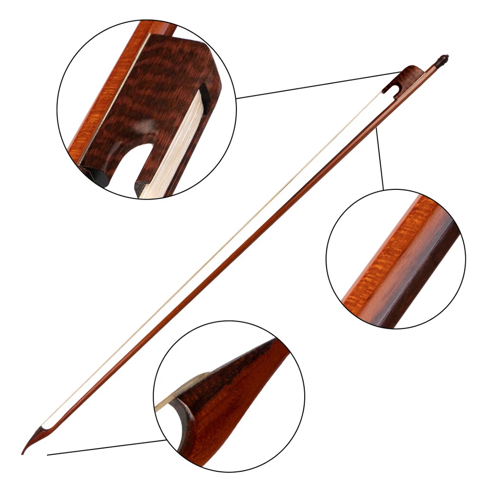 Baroque Style Brazilwood Violin Bow 4/4 Fiddle Bow W/ Snakewood Frog Bow - Image 3 of 4
