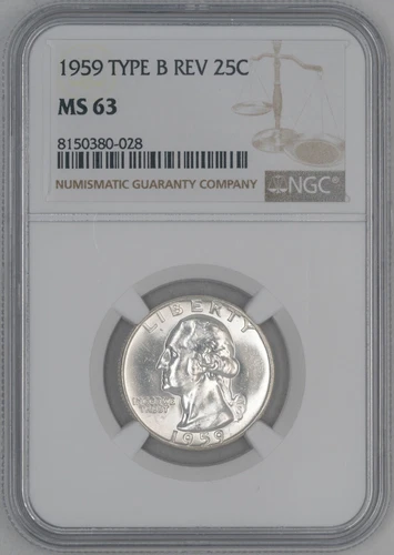 1959 WASHINGTON QUARTER 25c TYPE B REVERSE - NGC MS 63 - LESS COMMON VARIETY