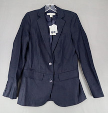 New Michael Kors Womens Size 2 Linen Blazer Jacket Midnight Blue Dark
